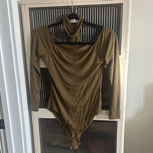 Fashion Nova Khaki Long Sleeve Bodysuit